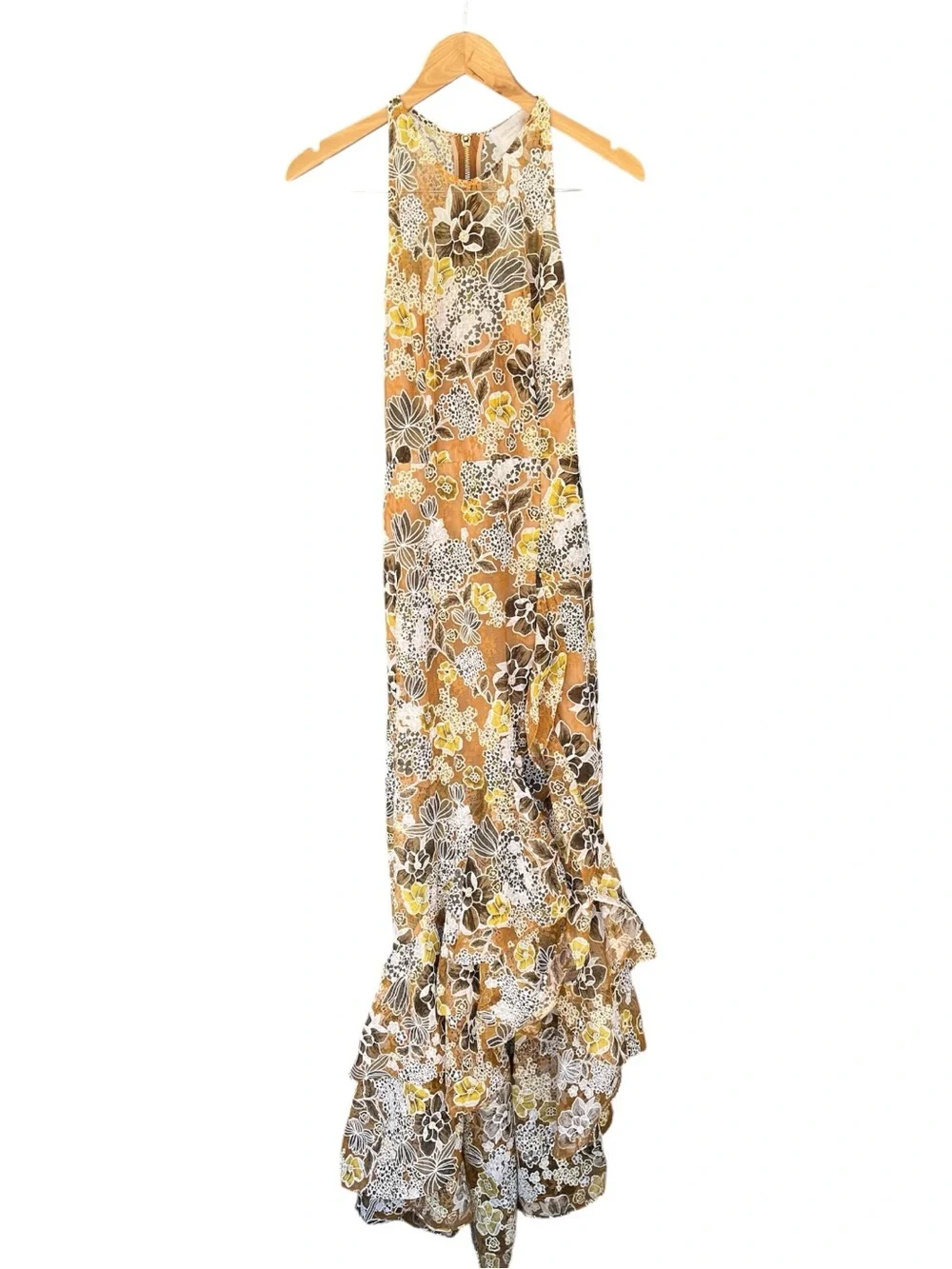 Bronx and Banco Sicilia floral Ruffle Dress in brown gold white Multi S - Picture 3 of 11